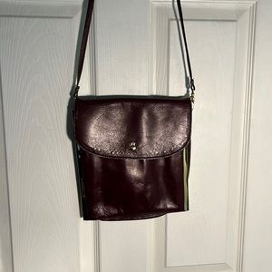 60s Oxblood Leather HANDBAG with Gold Metal Trim by Letisse.